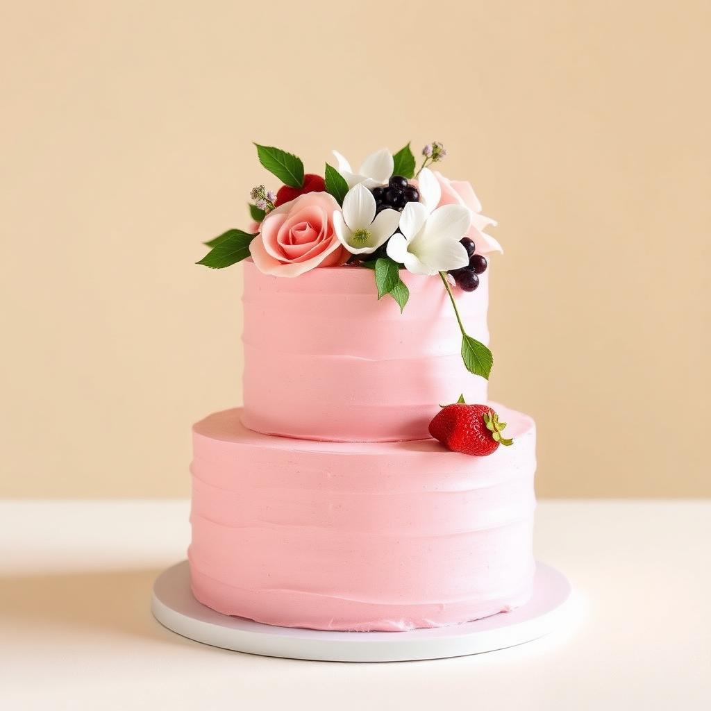 Torta de cumpleaños de dos pisos decorada con flores frescas