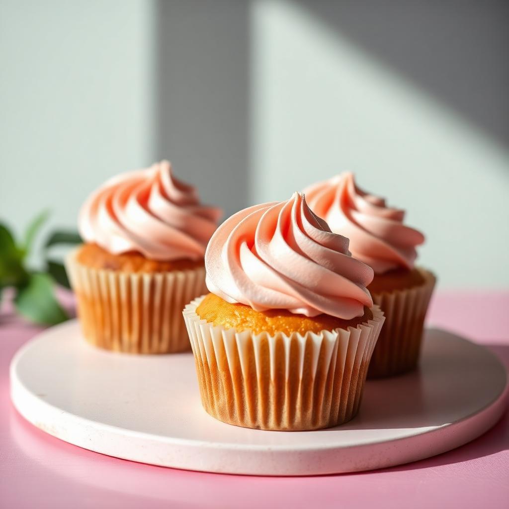 Cupcakes con abundante crema batida y cereza