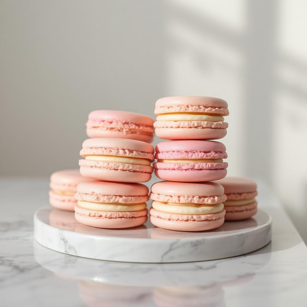 Macarons rosados y crema apilados